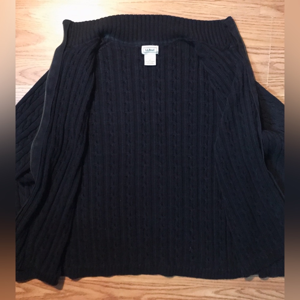 L.L. Bean Cable Knit Cotton Cardigan Sweater Womens XL Black Zip Up - Picture 3 of 10